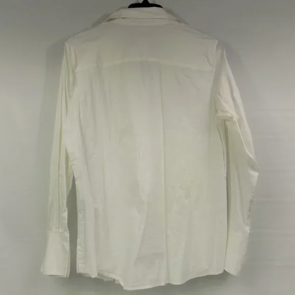 Foxcroft Shaped Stretch Ruched Button Front Collared Boho Style Blouse Size 8 - Picture 5 of 10